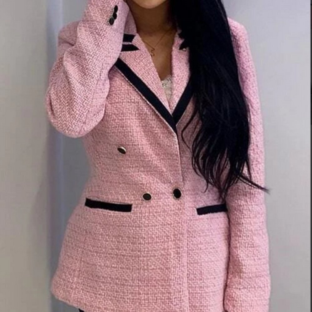 Statement Maker Instagram Chic Classic Tweed Blazer Pink - Picture 9 of 10